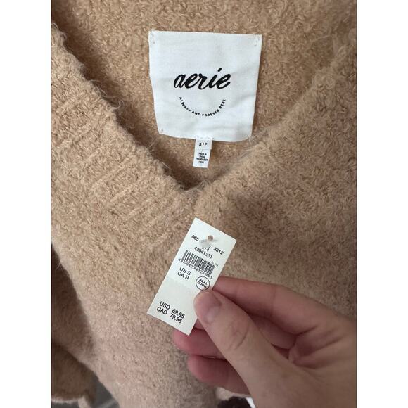 Aerie Womens Knitted V Neck Oversized Sweater Small NWT Tan - Picture 2 of 3